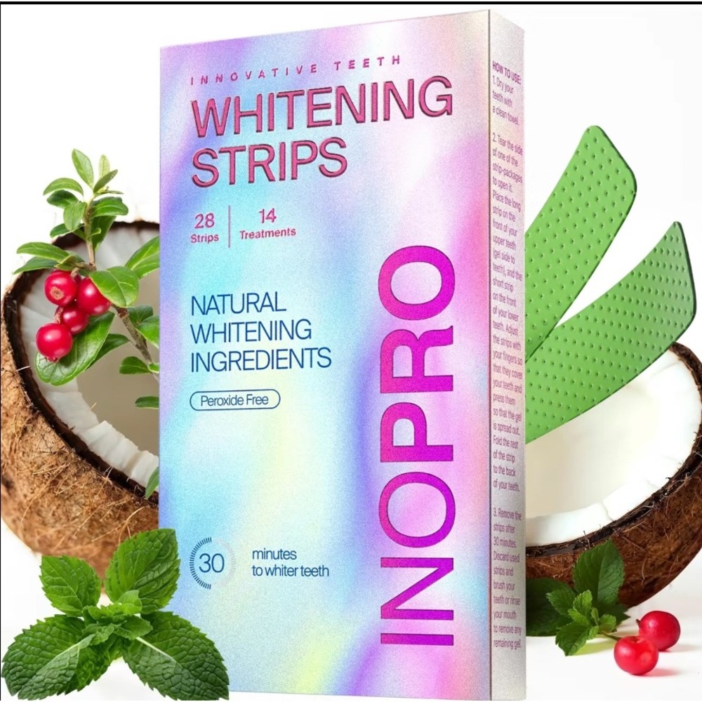 INOPRO Teeth Whitening Strips 28 Strips 14 Treatments Peroxide‎ Free Natural